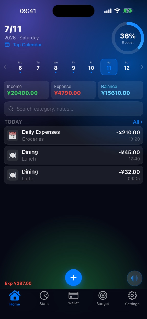 M Budget home screen
