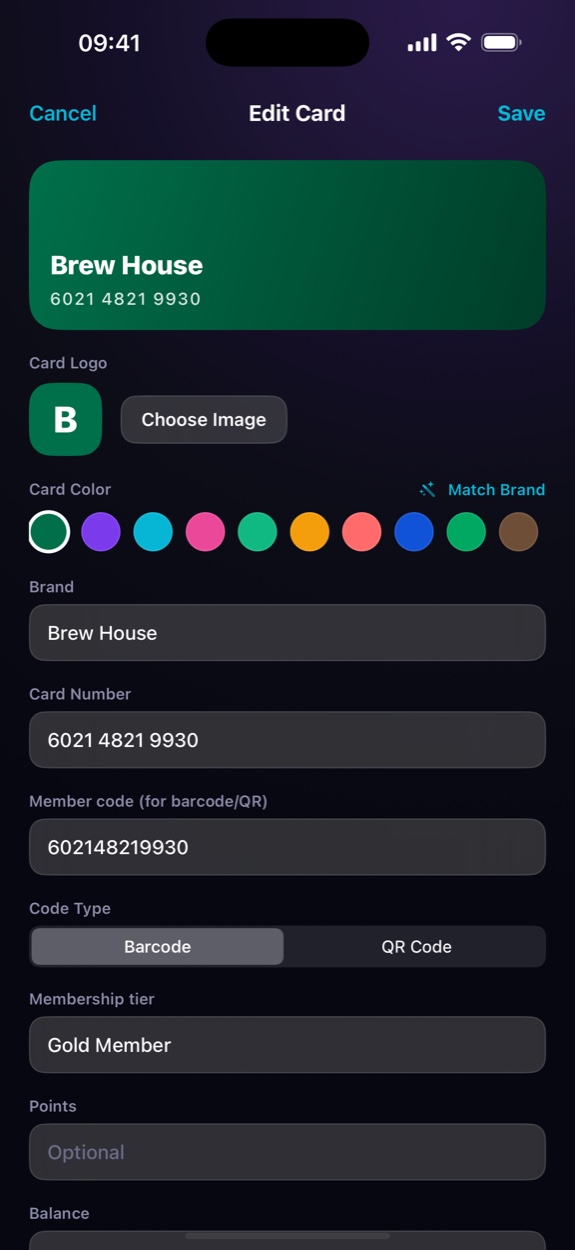 M Card Wallet — Edit card