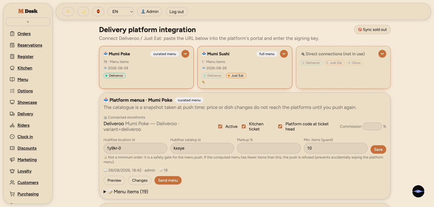 Deliveroo and Just Eat catalogues pushed from one page